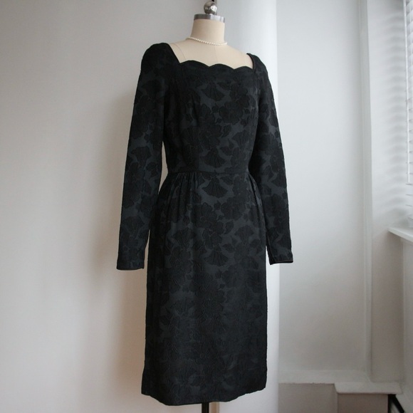 Rare 1950’s Black Brocade Evening Dress - Picture 1 of 6